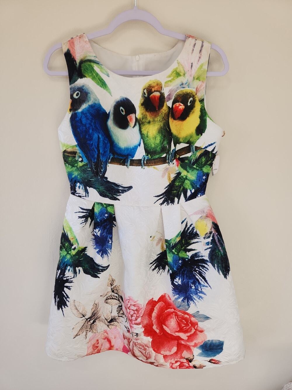 Multi Color Tropical Flower Parrot Print Dress Size Small Paisley Fit And Flare
